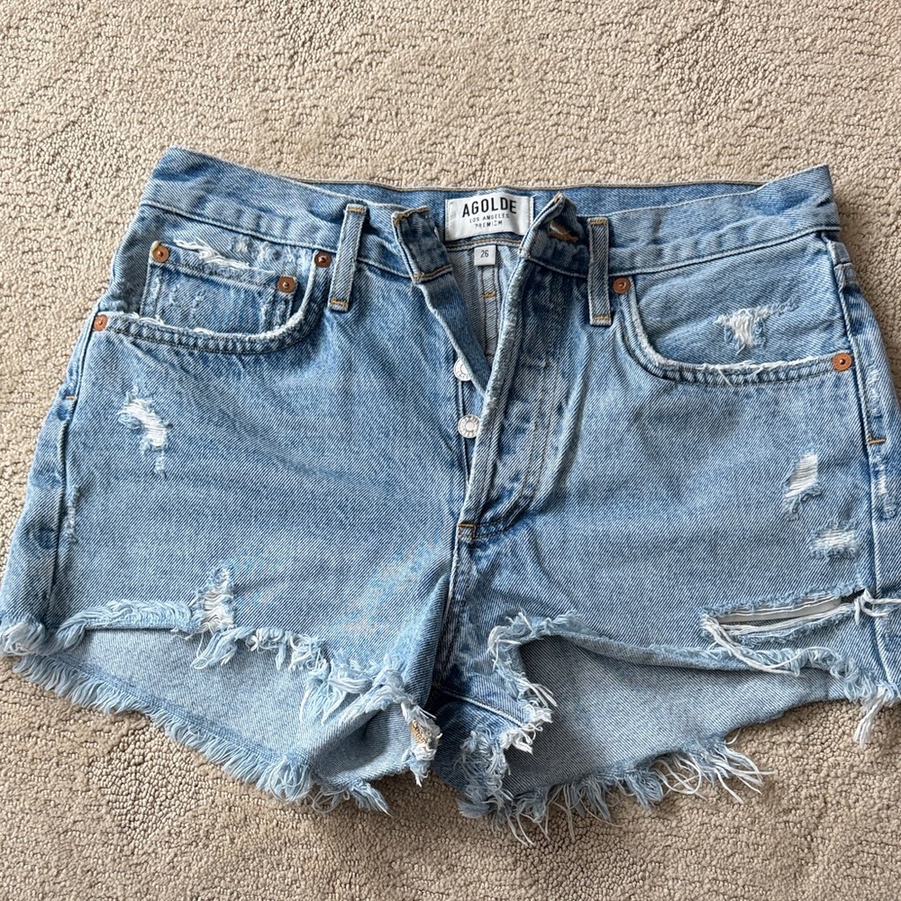 Agolde Women's Frayed Hem Jean Shorts - Light Blue